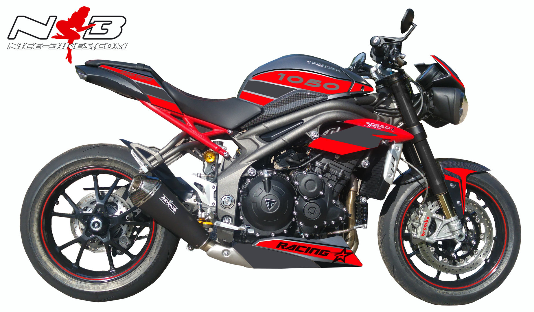 Speed Triple 1050 R Dekor rot in Hexis Superchrome Satin 2016-17