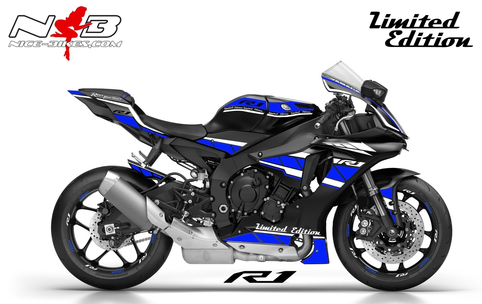 R1 Dekor blau/weiß auf schwarzer Maschine 2017-