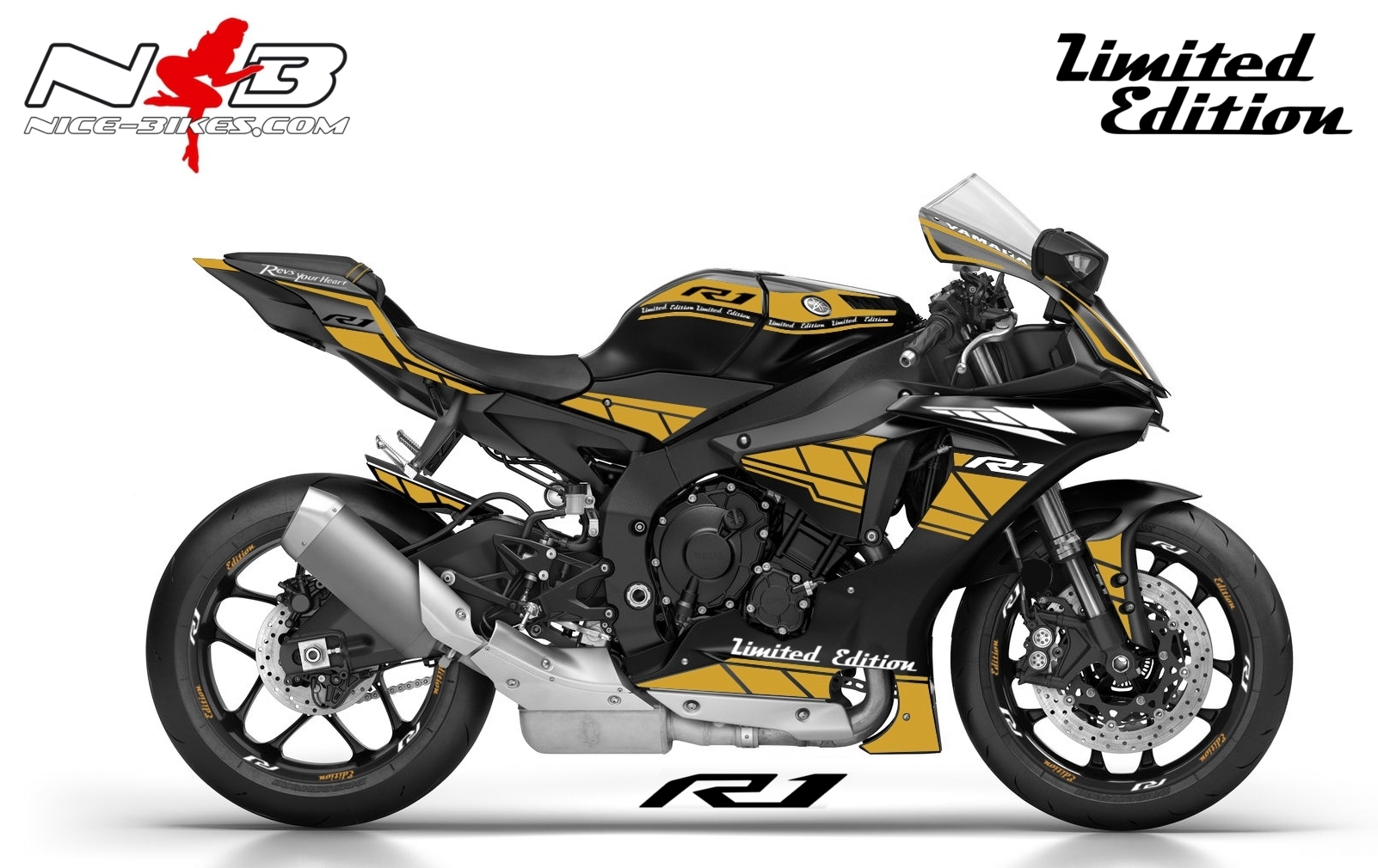R1 Dekor gold auf schwarzer Maschine 2017-