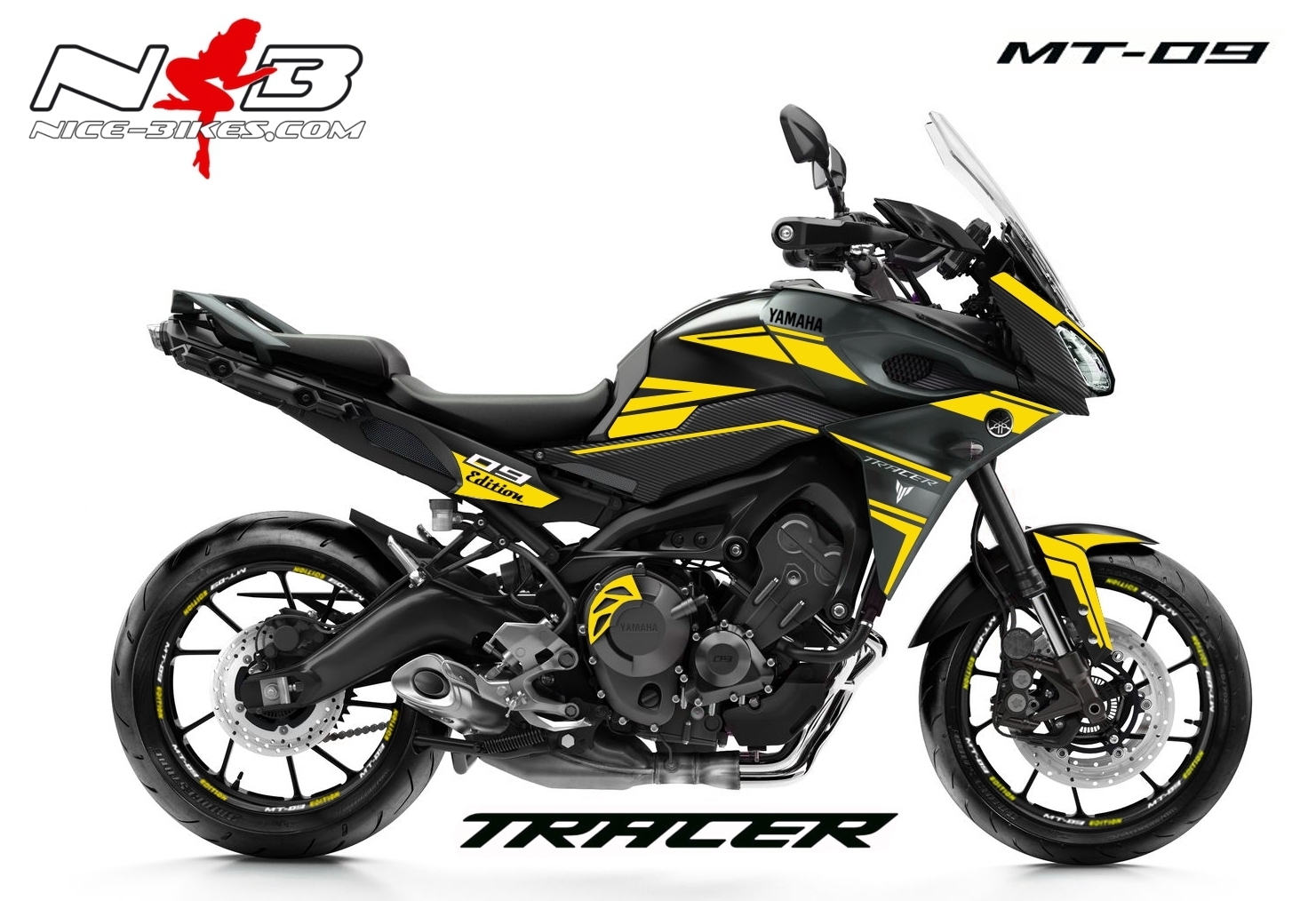 MT09 Tracer gelb auf schwarzer Maschine