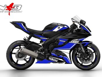 R6 Race Foliendekor blau auf schwarzer Maschine