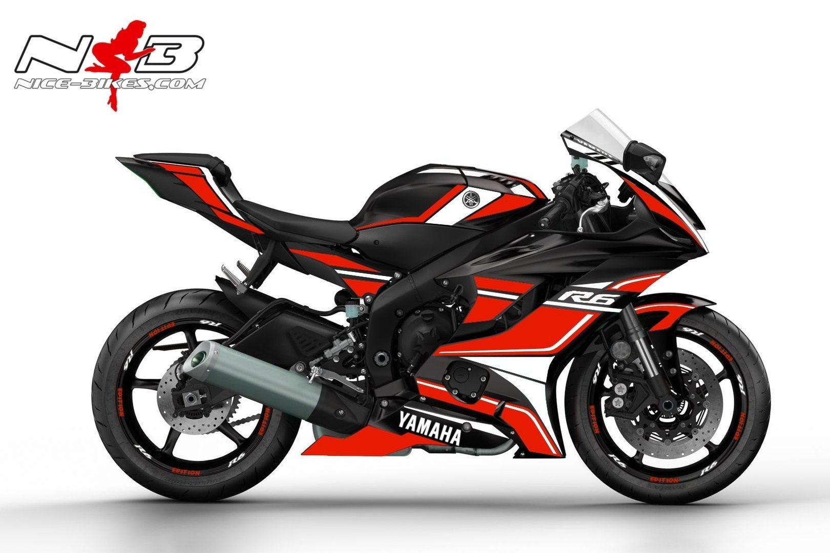 R6 Race Foliendekor rot auf schwarzer Maschine