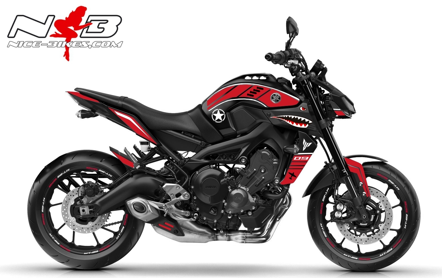 MT09 2018 NOSE ART Rot auf schwarzer Maschine