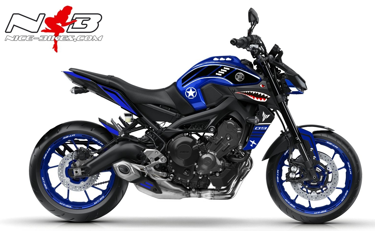 MT09 2018 NOSE ART auf blauer Maschine