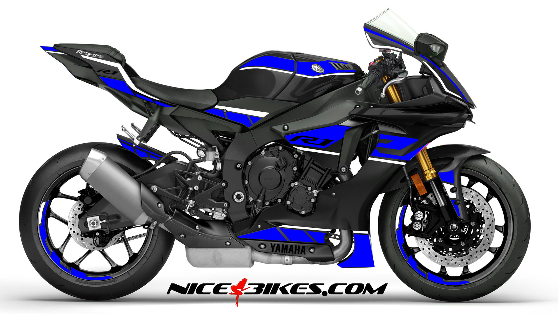 R1 Dekor blau/weiß auf schwarzer Maschine 2019