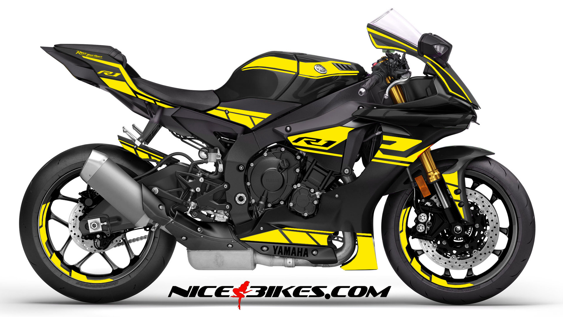 R1 Dekor gelb auf schwarzer Maschine 2019