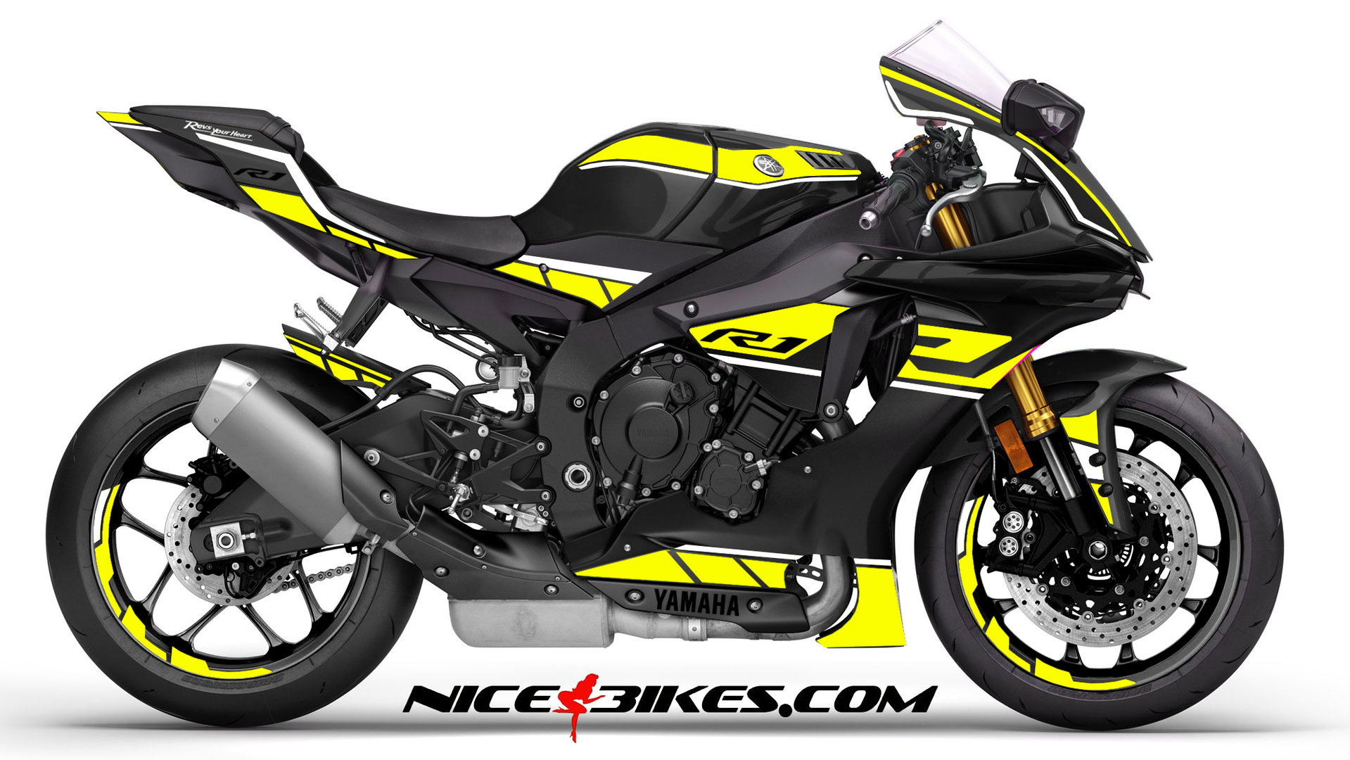 R1 Dekor gelb/weiß auf schwarzer Maschine 2019