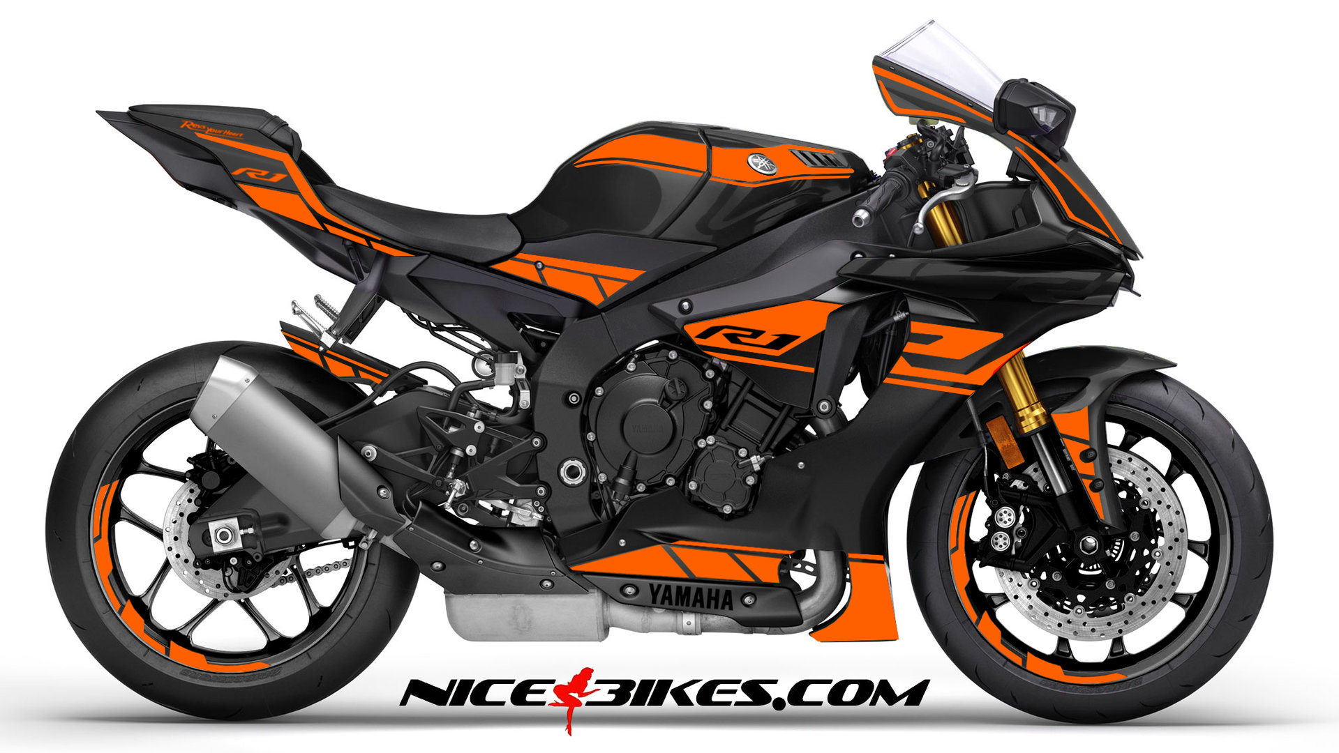 R1 Dekor orange auf schwarzer Maschine 2019