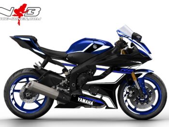 R6 Race Foliendekor 2019 weiß auf blauer Maschine