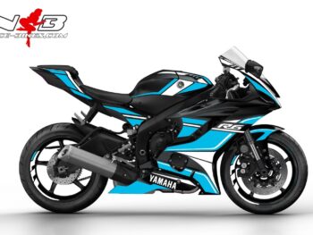 R6 Race Foliendekor 2019 hellblau auf schwarzer Maschine