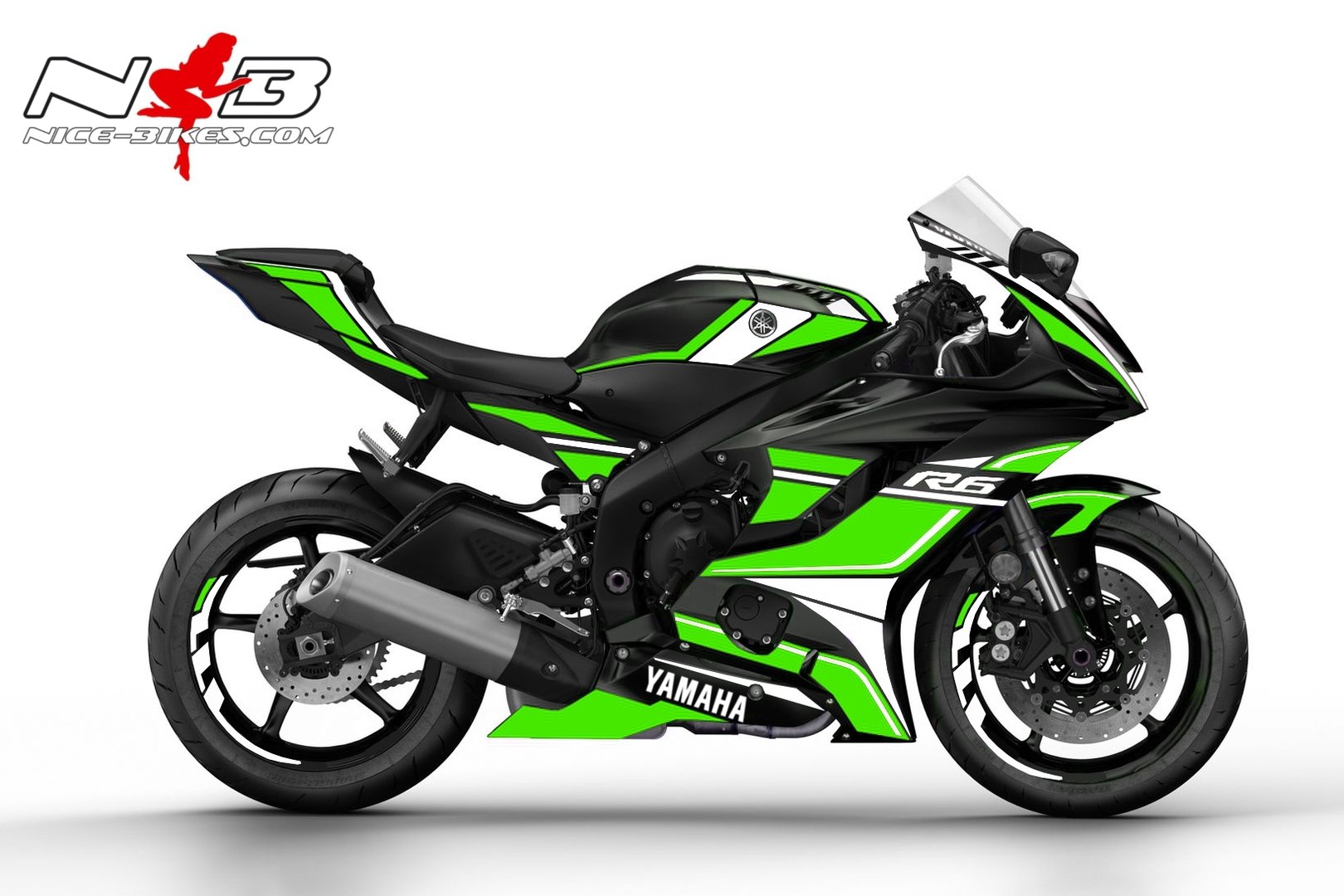 R6 Race Foliendekor 2019 limegreen auf schwarzer Maschine