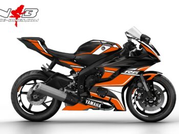 R6 Race Foliendekor 2019 orange auf schwarzer Maschine