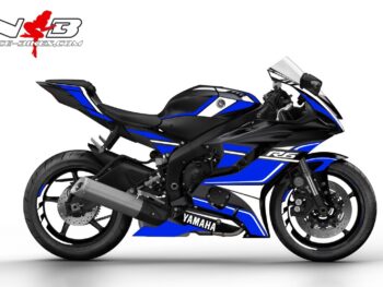 R6 Race Foliendekor 2019 blau auf schwarzer Maschine