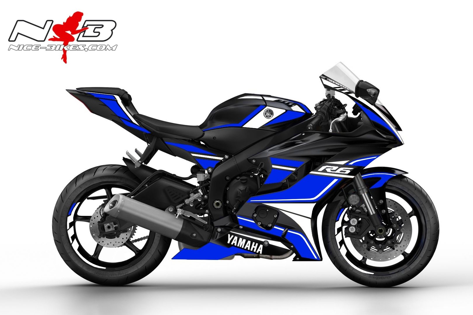 R6 Race Foliendekor 2019 blau auf schwarzer Maschine