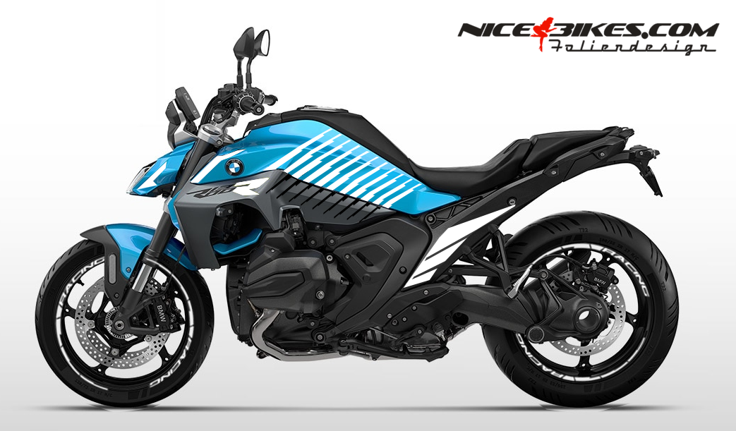 Foliendesign R1300R 2025/26 SPEED Racing White auf hellblaue Maschine