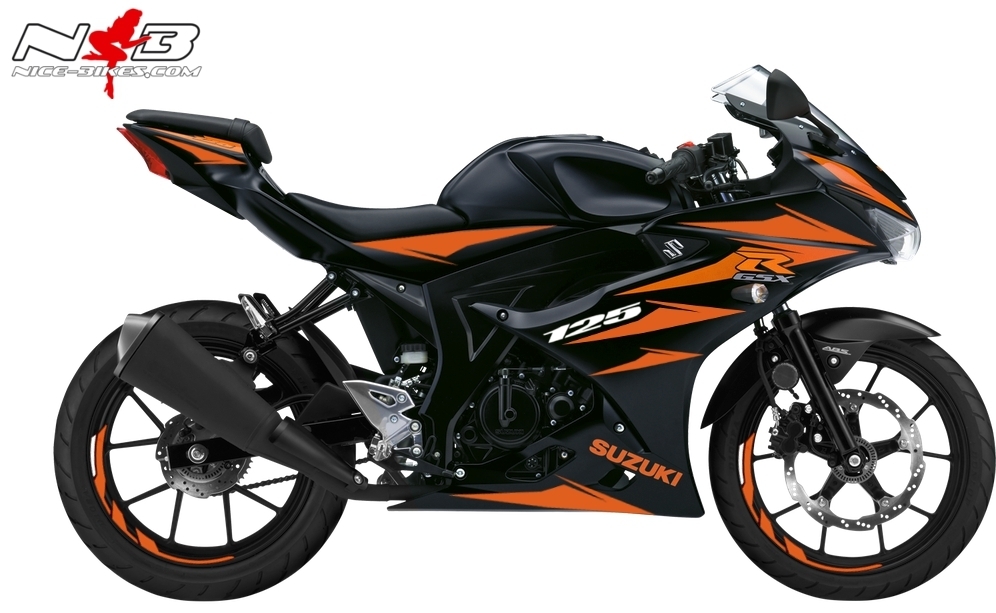 GSX-R125 orange auf schwarzer Maschine