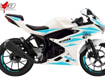 GSX-R125 hellblau auf weißer Maschine