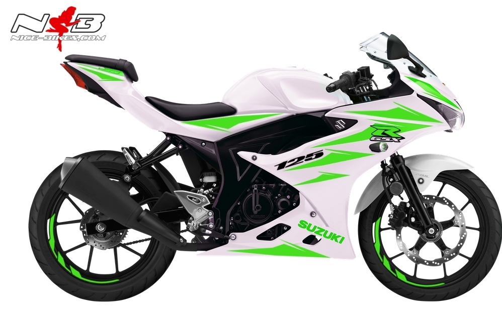 GSX-R125 limegreen auf weißer Maschine