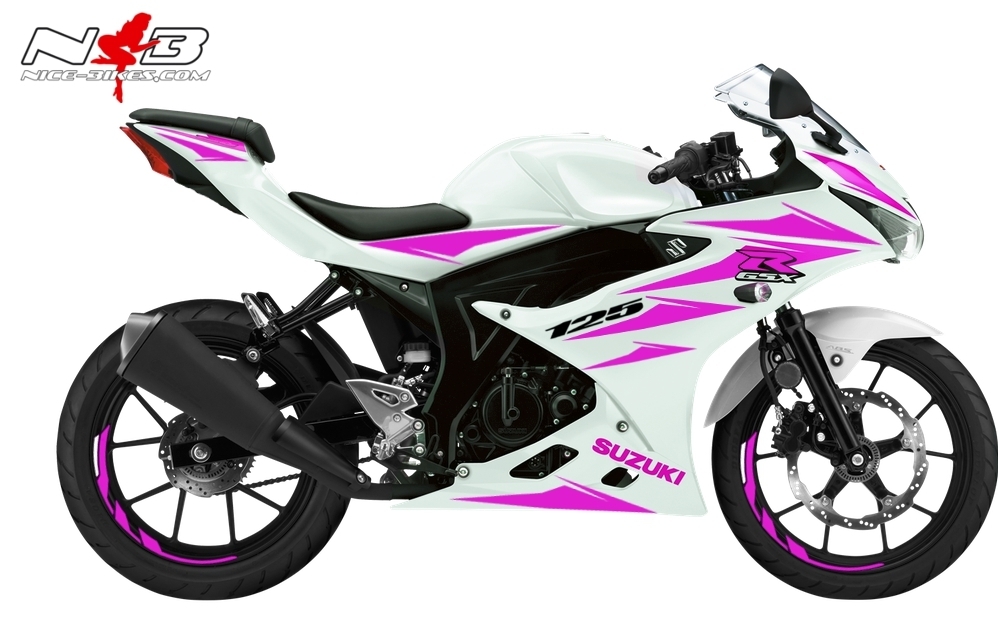 GSX-R125 pink auf weißer Maschine