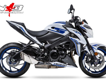 GSX-S1000 blau auf weißer Maschine