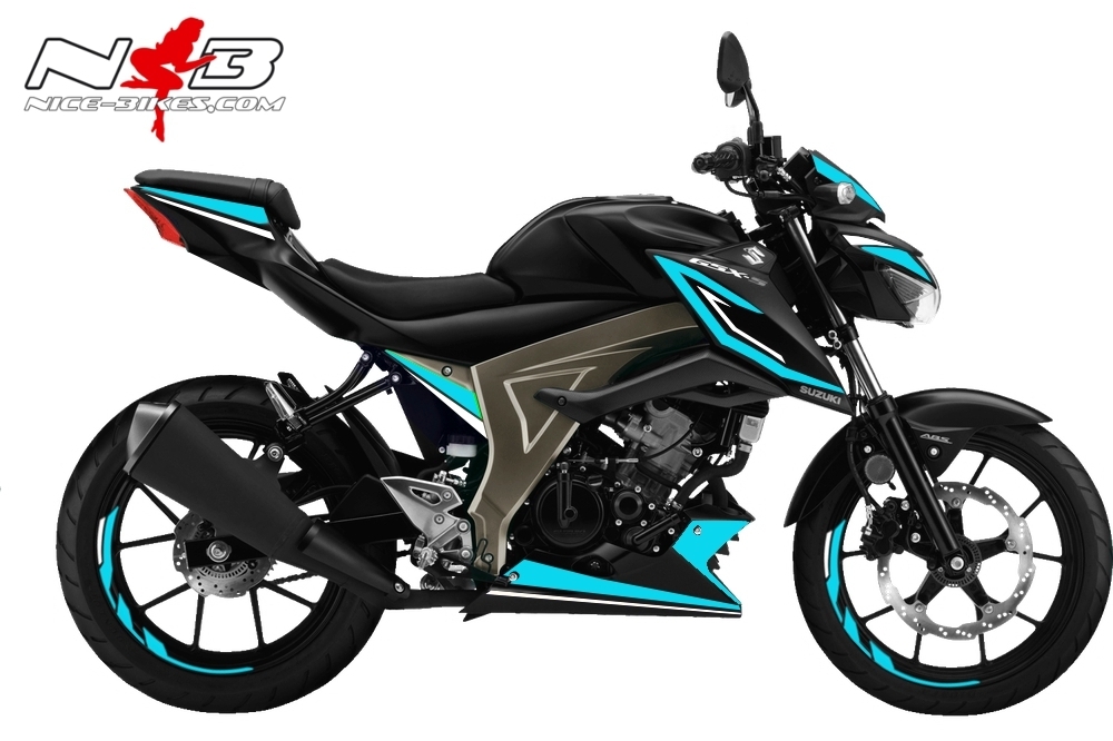 GSX-S125 hellblau auf schwarzer Maschine
