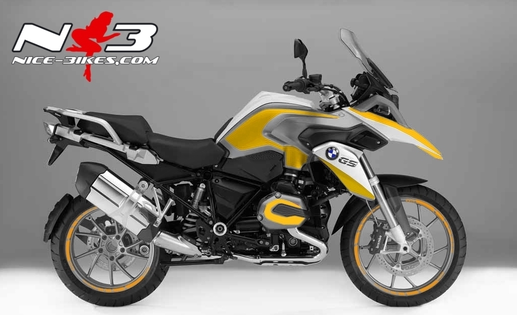 BMW GS Edition gelb auf silberner Maschine