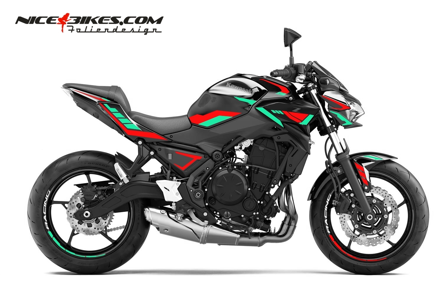 Foliendesign Kawasaki Z650 Racing Red - Mint Mlue