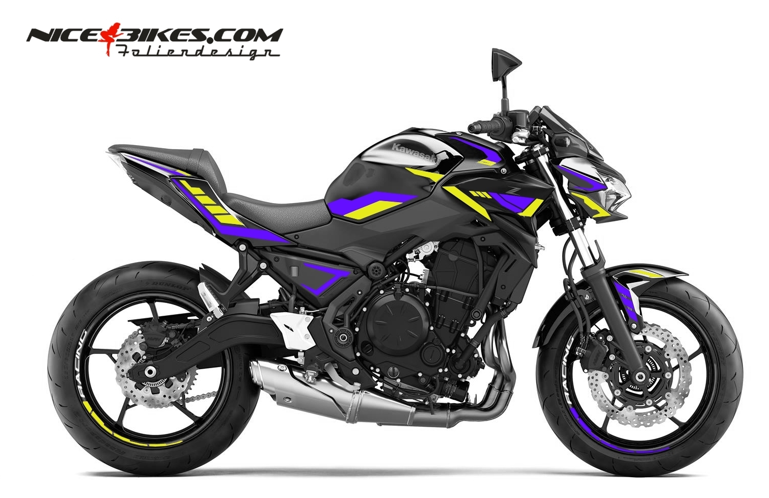 Foliendesign Kawasaki Z650 Manga Violett - Hornet Yellow