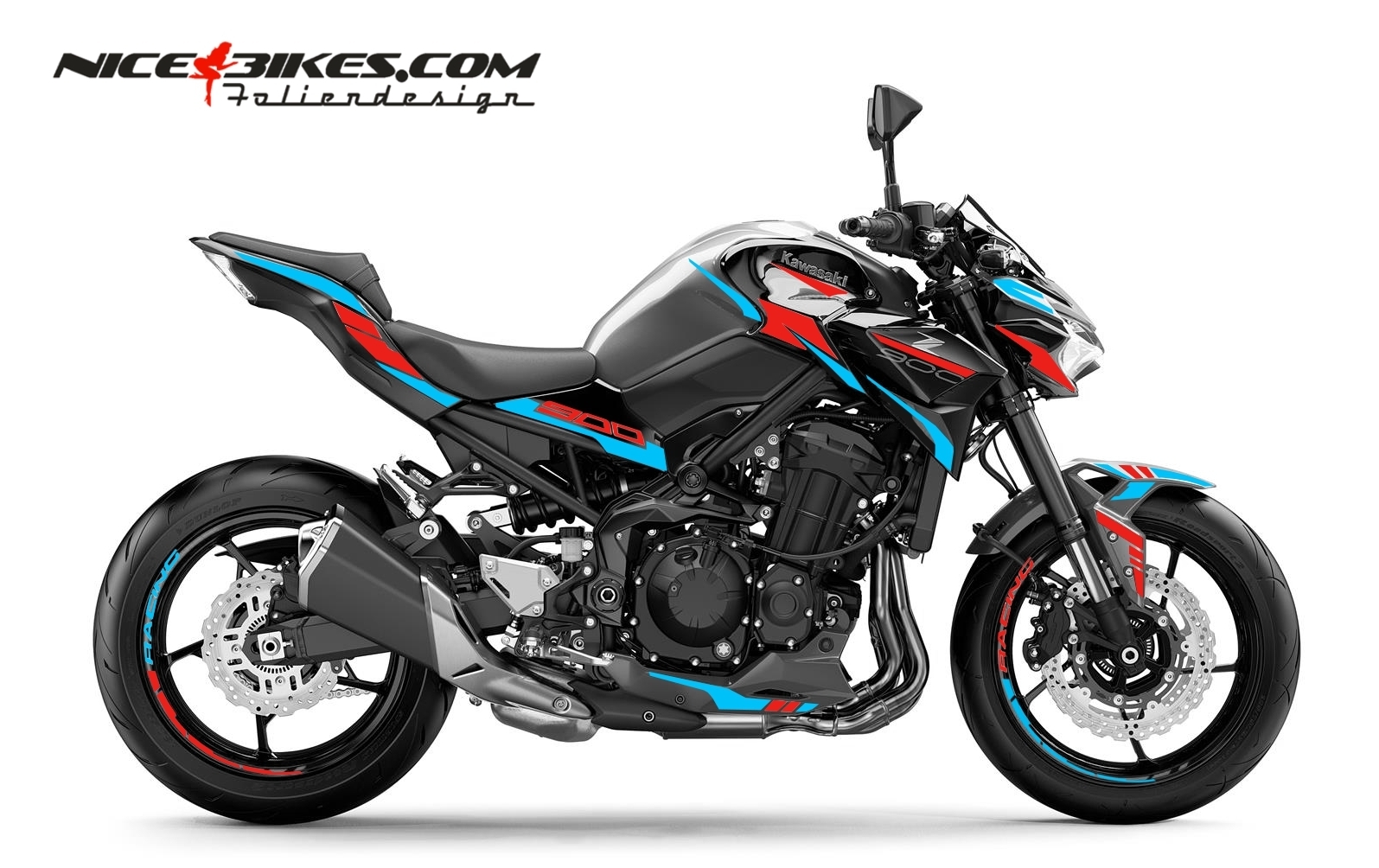 Foliendesign Kawasaki Z900 Ara Blue - Racing Red