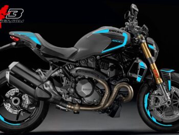 Monster 1200 hellblau auf grauer Maschine