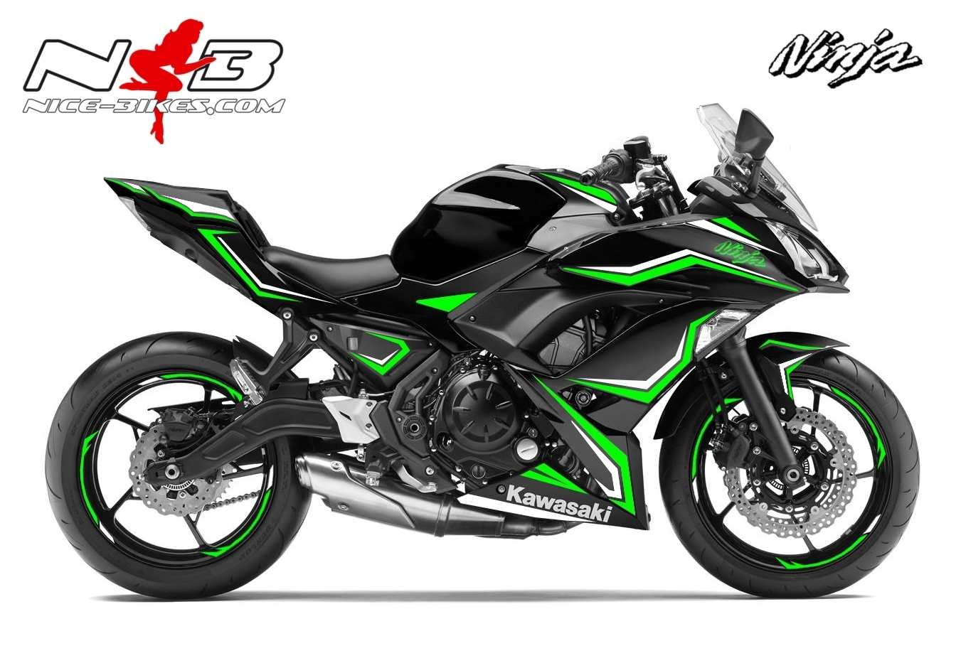 Ninja 650 Foliendekor limegreen/weiß für Schwarze Maschine