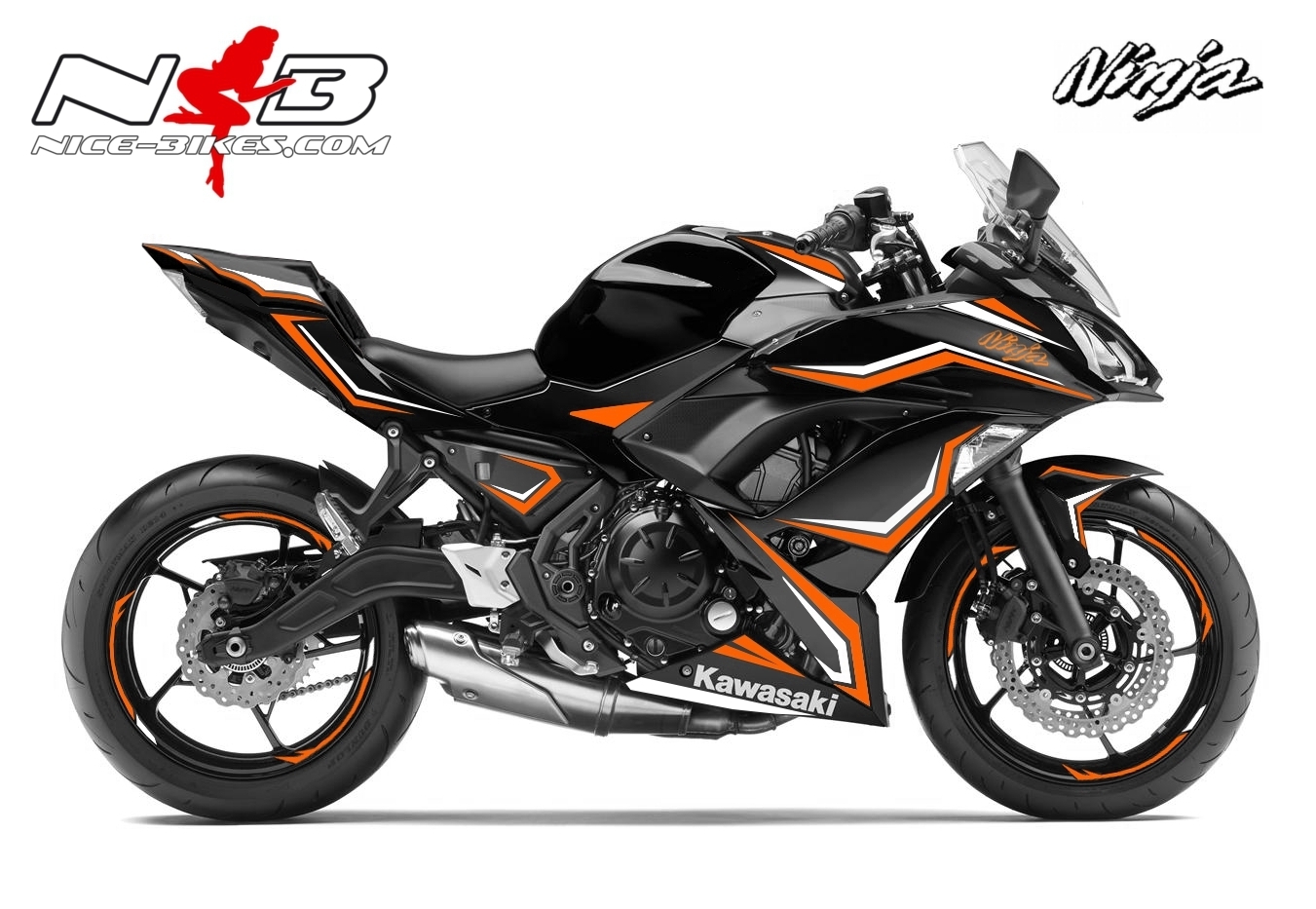 Ninja 650 Foliendekor orange/weiß für Schwarze Maschine
