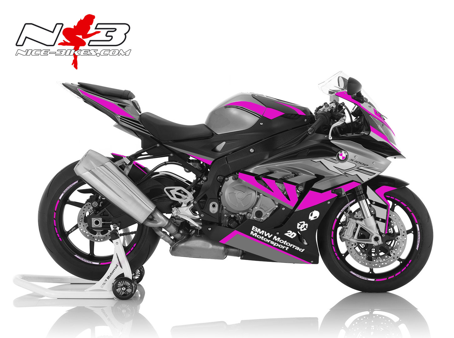 Dekorsatz S1000RR EDITION pink auf schwarz/grauer Maschine 2017-18