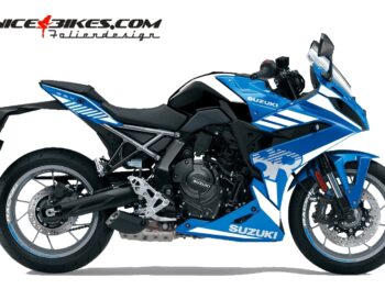Foliendesign Suzuki GSX-8R Racing White auf blauer Maschine