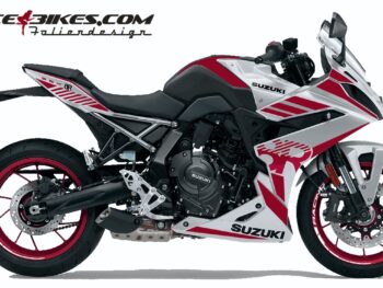 Foliendesign Suzuki GSX-8R Rubin Red auf weißer Maschine