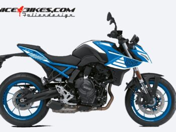 Foliendesign Suzuki GSX-8S 24 Racing White auf blauer Maschine
