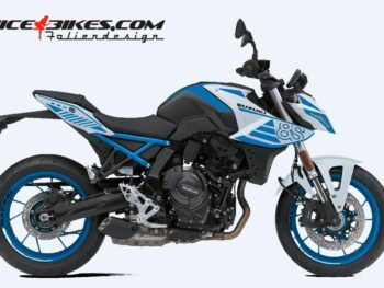 Foliendesign Suzuki GSX-8S 24 Light Blue auf weißer Maschine