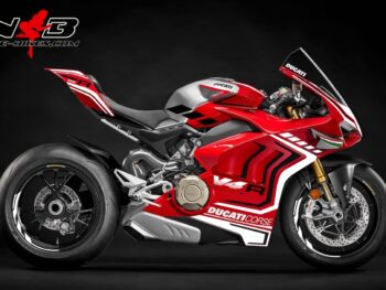 Panigale V4R weiß auf roter Mashine
