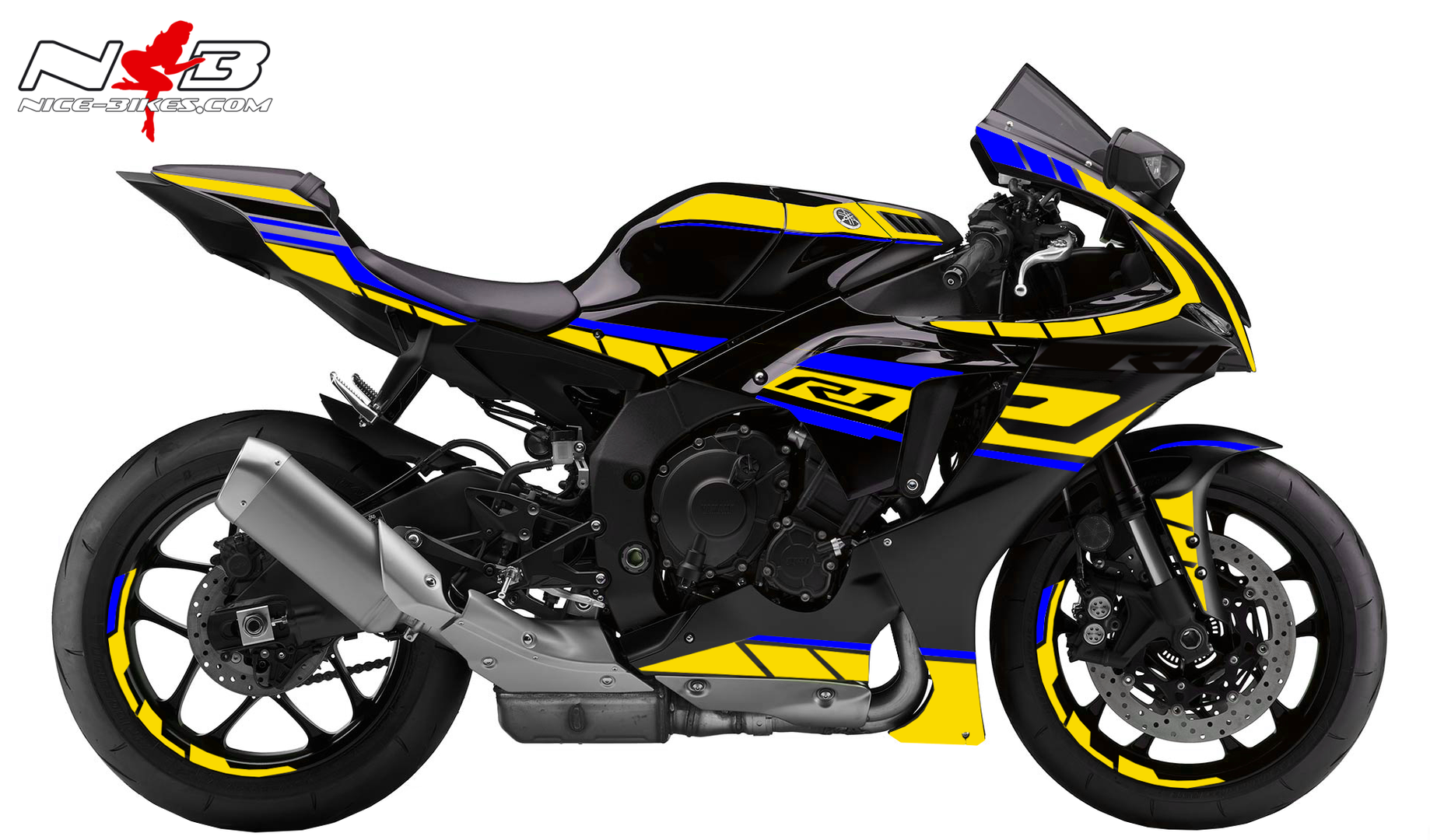 Foliendesign R1 Neon Yellow - Racing Blue