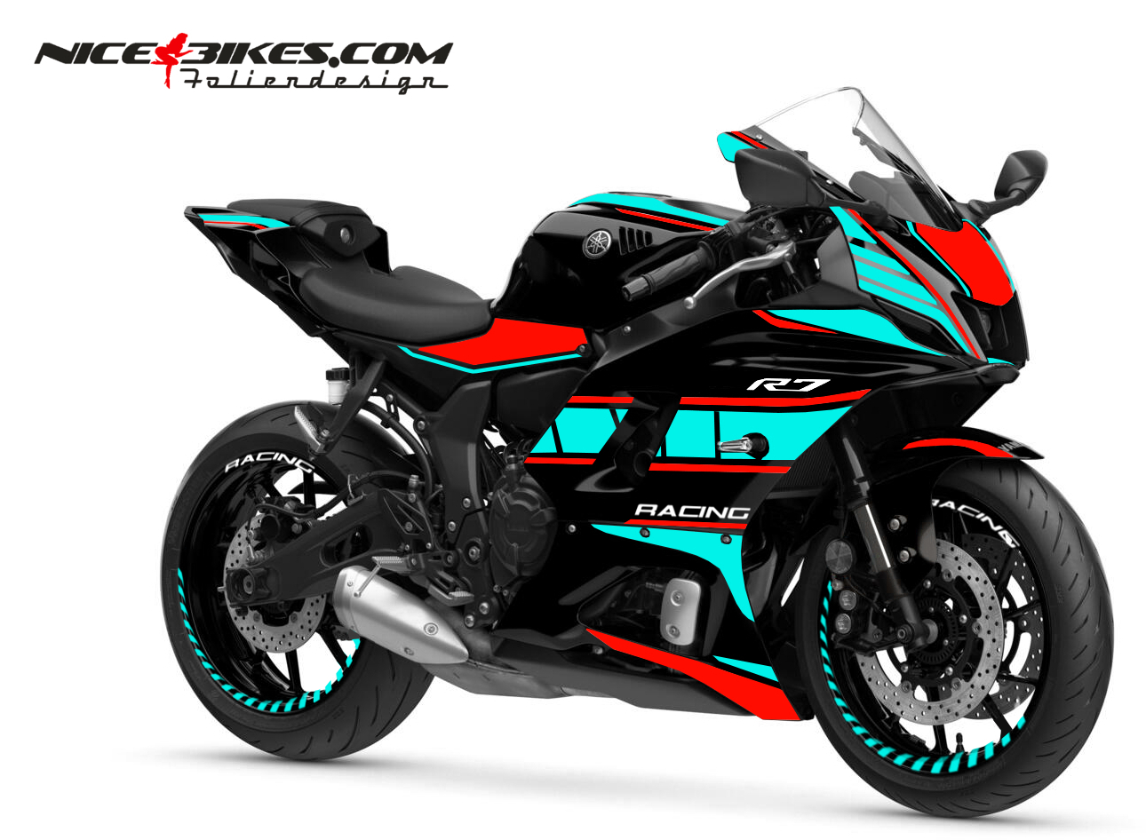 Foliendesign Yamaha R7 Racing Red - Light Blue