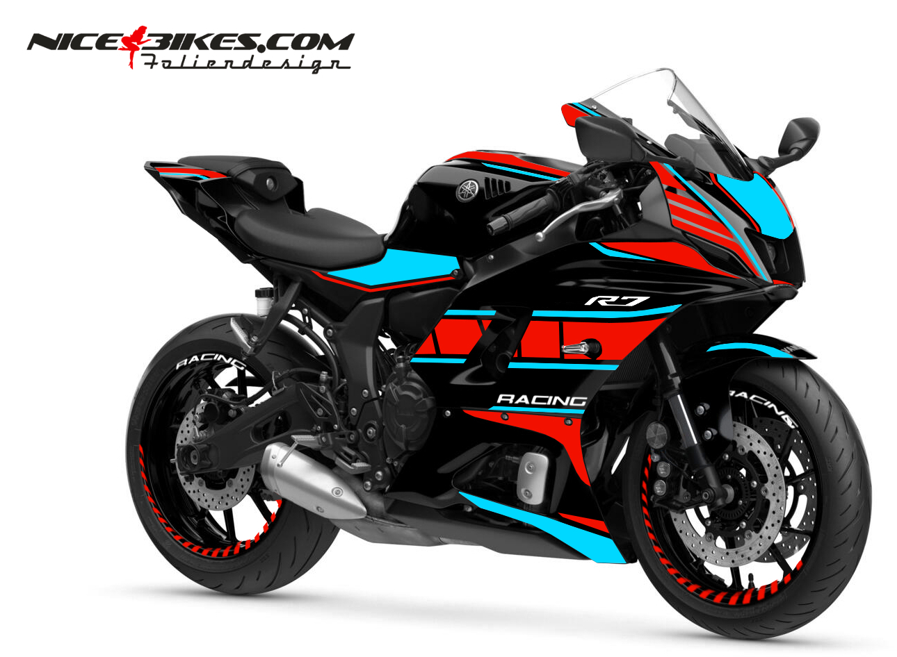 Foliendesign Yamaha R7 Racing Red - Light Blue