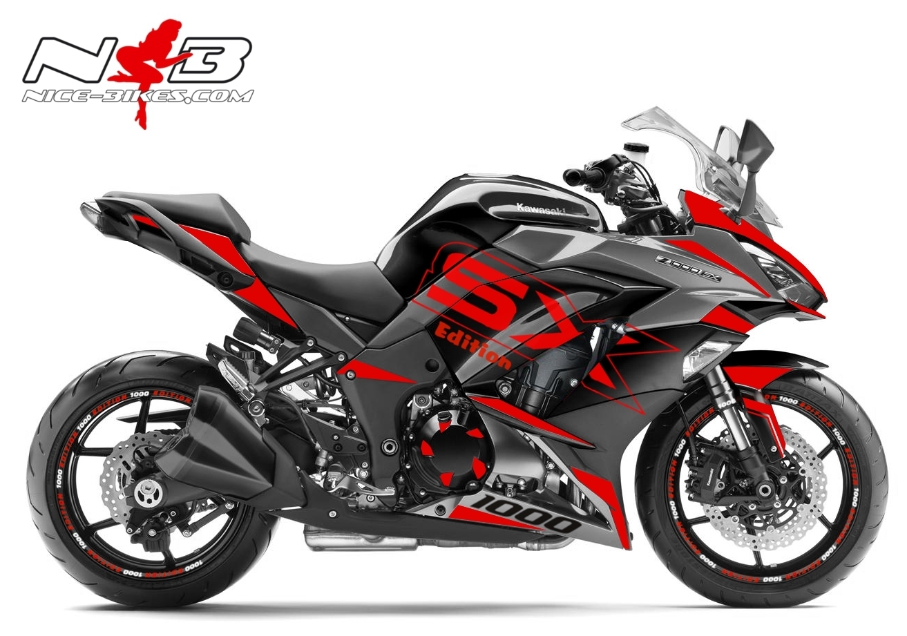 Z1000SX Foliendekor rot auf schwarzer Maschine