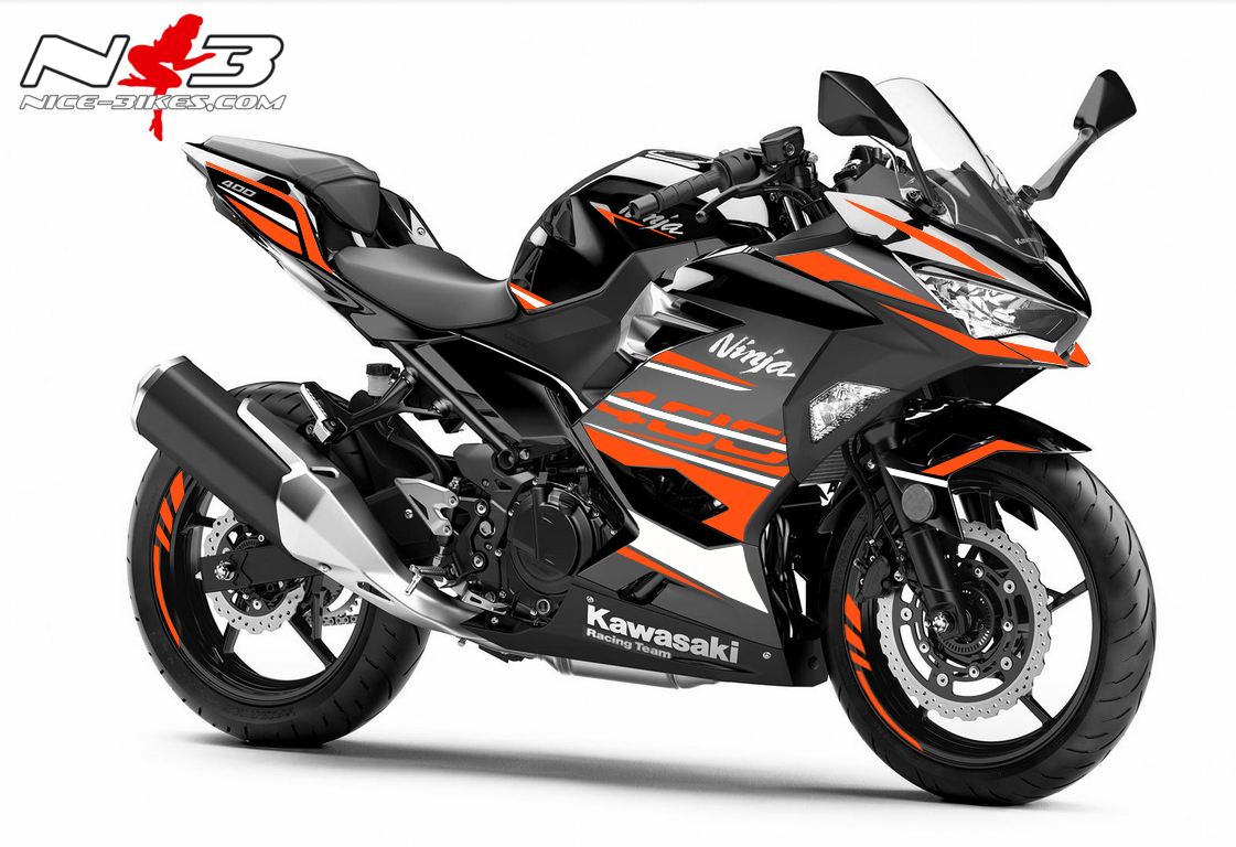 Ninja 400 Dekor orange auf scwarzer Maschine
