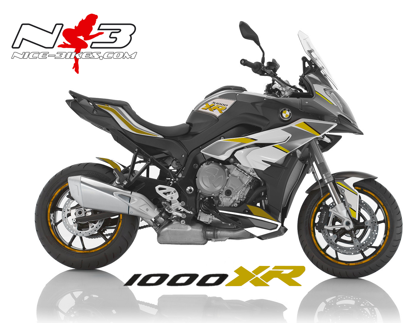 BMW S1000XR EDITION gelb auf weißer Maschine 2017-18