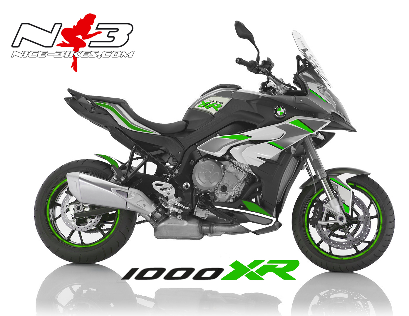 BMW S1000XR EDITION limegreen auf weißer Maschine 2017-18